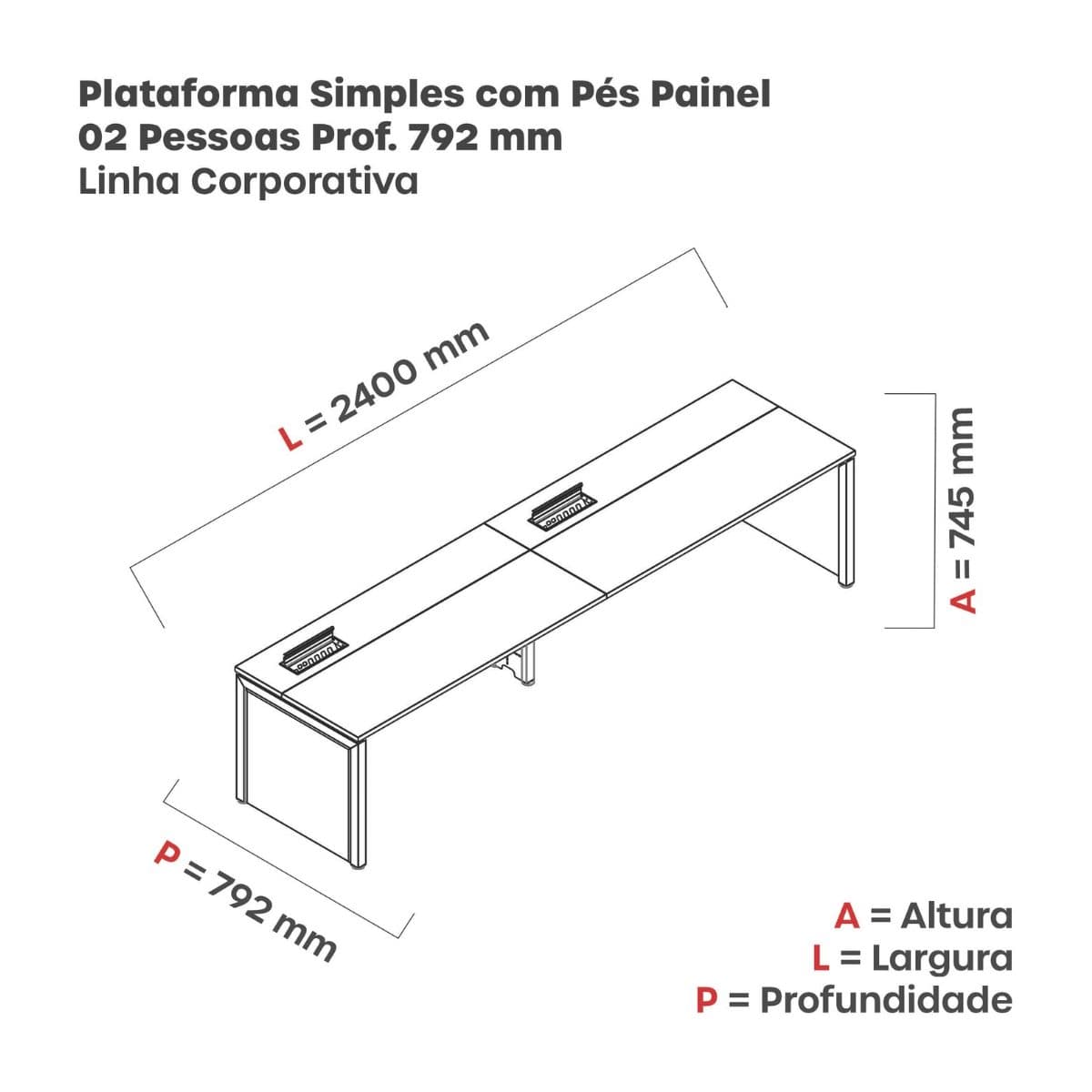 Plataforma Simples — 2 lugares — pé painel